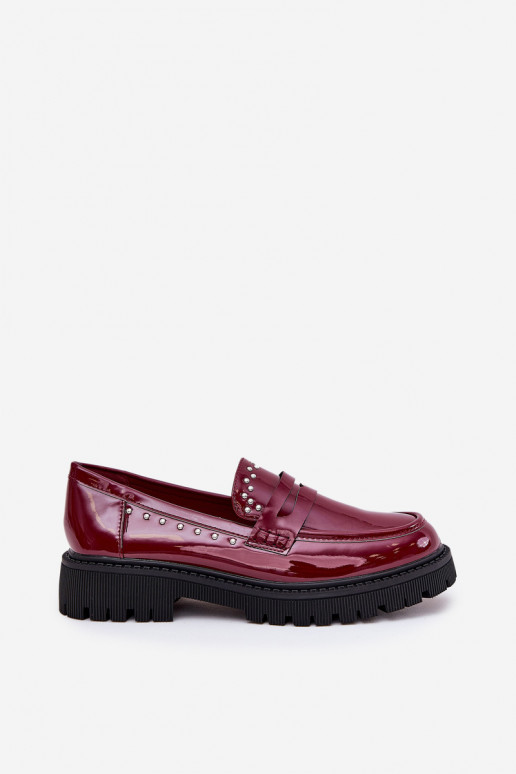 Mocassins femmes avec effet vernis et décoration couleur bordeaux Įjungtallae
