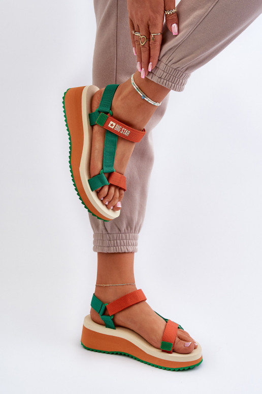 Sandales pour femmes avec une plateforme I Koturnie Big Star NN274A053 vert-couleur orange Sandales pour femmes avec une plateforme I Koturnie Big Star NN274A053 vert-couleur orange