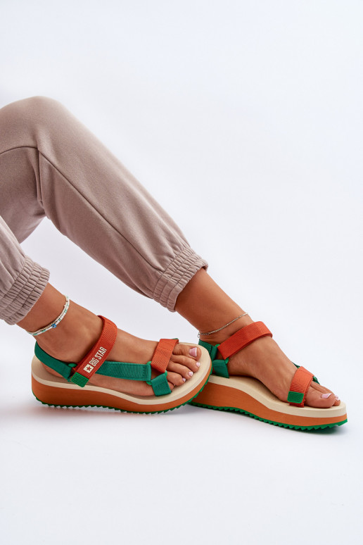 Sandales pour femmes avec une plateforme I Koturnie Big Star NN274A053 vert-couleur orange Sandales pour femmes avec une plateforme I Koturnie Big Star NN274A053 vert-couleur orange
