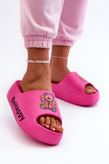 Chaussons roses pour femmes sur plateforme épaisse avec ourson