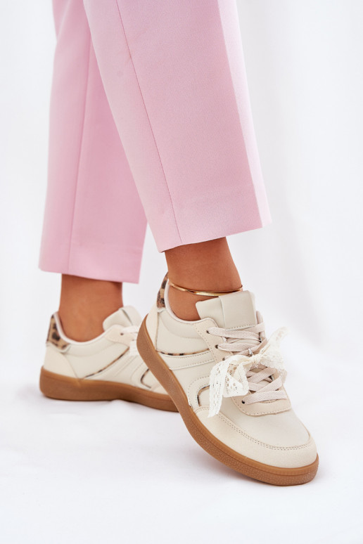 Baskets basses pour femmes avec lacets et motifs en fourrure de léopard couleur sable Zielle Baskets basses pour femmes avec lacets et motifs en fourrure de léopard couleur sable Zielle