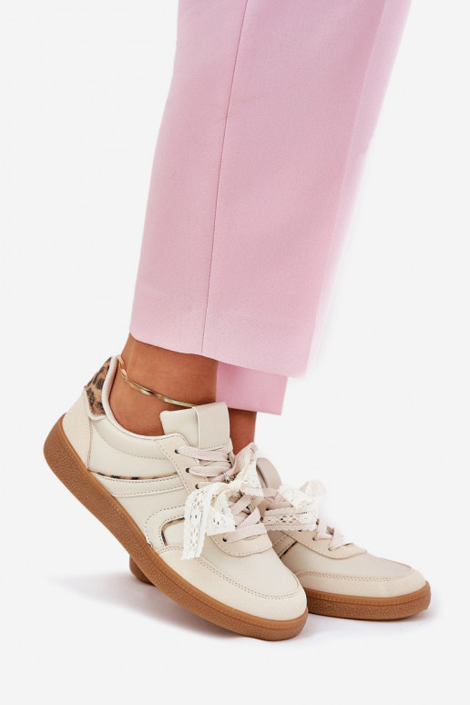 Baskets basses pour femmes avec lacets et motifs en fourrure de léopard couleur sable Zielle Baskets basses pour femmes avec lacets et motifs en fourrure de léopard couleur sable Zielle