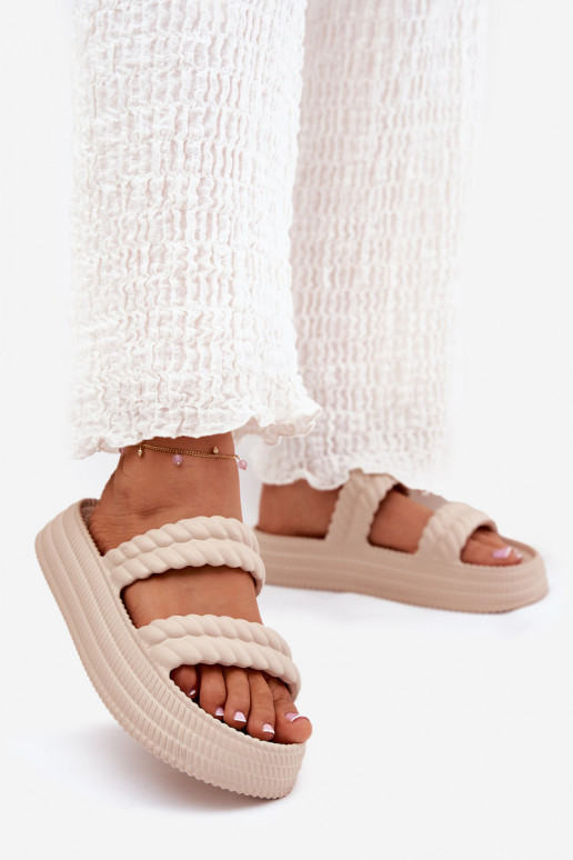 Pantoufles légères  Pantoufles pour femmes avec une plateforme S.Barski ZK51-001 beige Pantoufles légères  Pantoufles pour femmes avec une plateforme S.Barski ZK51-001 beige