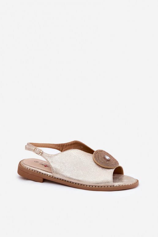 avec éclat Sandales pour femmes Ozdobnym Detalem S.Barski KV51-012 couleur dorée