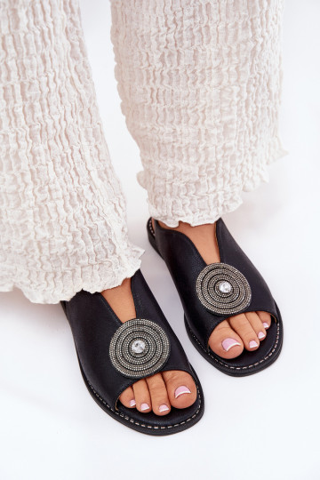 avec éclat Sandales pour femmes Ozdobnym Detalem S.Barski KV51-012 couleur noire