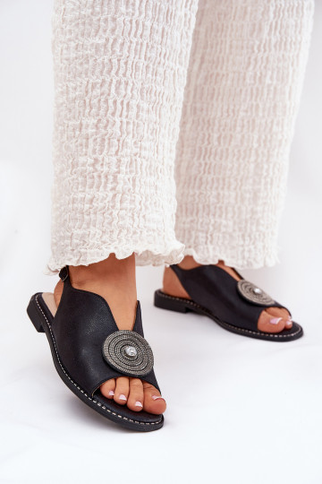 avec éclat Sandales pour femmes Ozdobnym Detalem S.Barski KV51-012 couleur noire 2