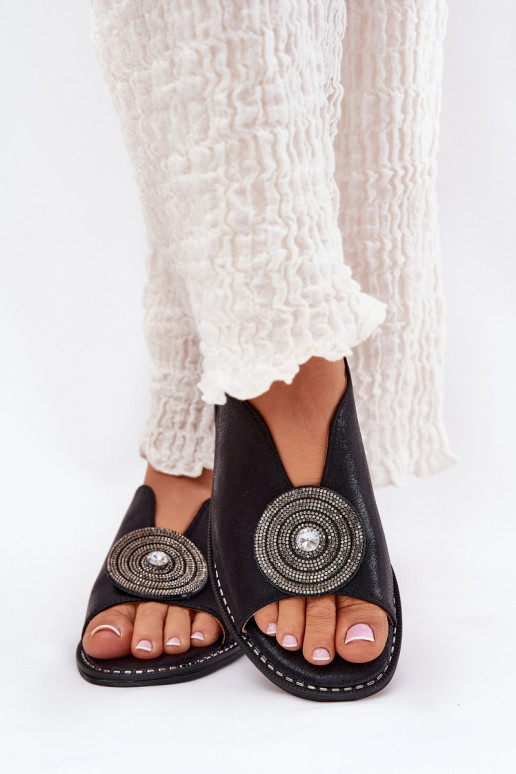 avec éclat Sandales pour femmes Ozdobnym Detalem S.Barski KV51-012 couleur noire avec éclat Sandales pour femmes Ozdobnym Detalem S.Barski KV51-012 couleur noire