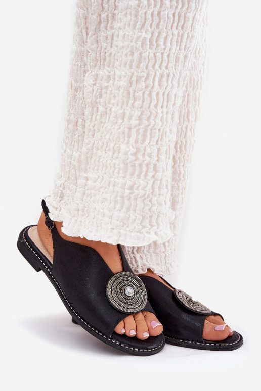 avec éclat Sandales pour femmes Ozdobnym Detalem S.Barski KV51-012 couleur noire avec éclat Sandales pour femmes Ozdobnym Detalem S.Barski KV51-012 couleur noire