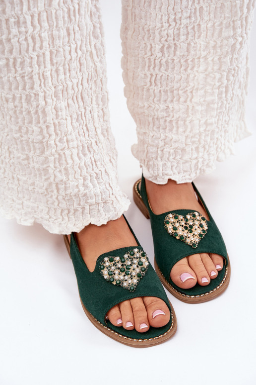 Sandales pour femmes Avec des décorations avec des coeursm S.Barski KV27-018 couleur verte Sandales pour femmes Avec des décorations avec des coeursm S.Barski KV27-018 couleur verte