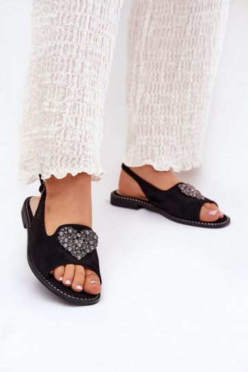 Sandales noires pour femmes avec décoration en forme de cœur S.Barski KV27-018