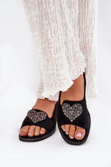 Sandales noires pour femmes avec décoration en forme de cœur S.Barski KV27-018 2