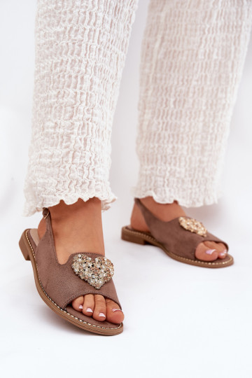 Sandales pour femmes Avec des décorations avec des coeursm S.Barski KV27-018 beige