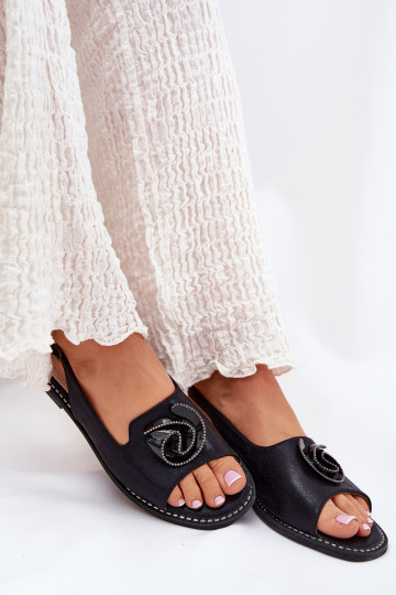 avec éclat Sandales pour femmes avec des ornements S.Barski KV51-006 couleur noire