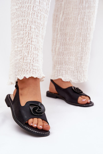 avec éclat Sandales pour femmes avec des ornements S.Barski KV51-006 couleur noire 2