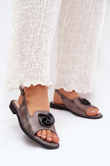 avec éclat Sandales pour femmes avec des ornements S.Barski KV51-006 couleur grise 2