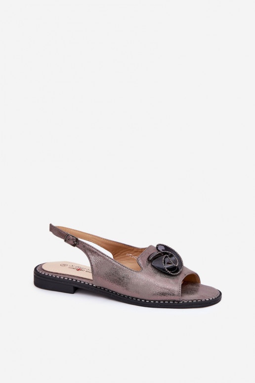 avec éclat Sandales pour femmes avec des ornements S.Barski KV51-006 couleur grise avec éclat Sandales pour femmes avec des ornements S.Barski KV51-006 couleur grise