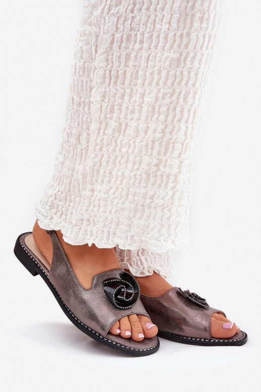 avec éclat Sandales pour femmes avec des ornements S.Barski KV51-006 couleur grise avec éclat Sandales pour femmes avec des ornements S.Barski KV51-006 couleur grise