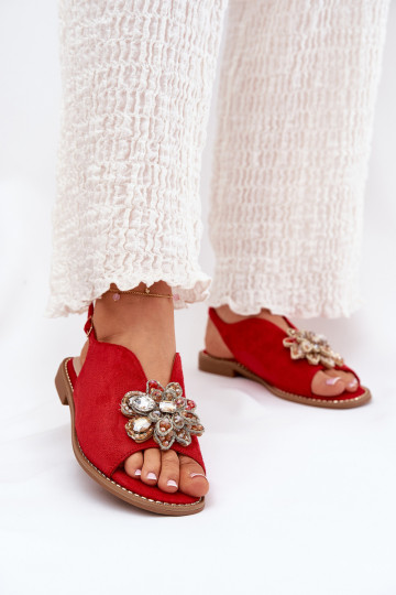 Sandales pour femmes avec des talons larges avec des ornements S.Barski KV27-001 couleur rouge 2