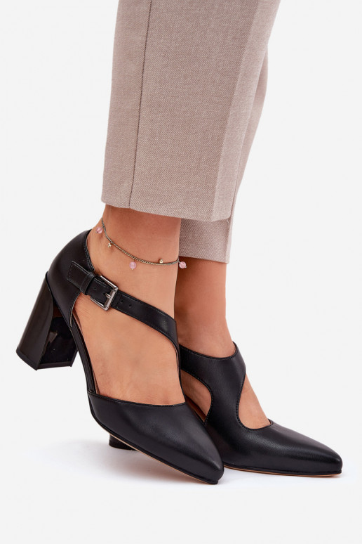 Peau Chaussures avec des talons avec boucles Vinceza 91133 couleur noire Peau Chaussures avec des talons avec boucles Vinceza 91133 couleur noire