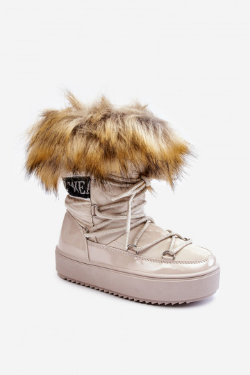 Bottes de neige pour enfants réchauffer avec des lacets beige Colioris