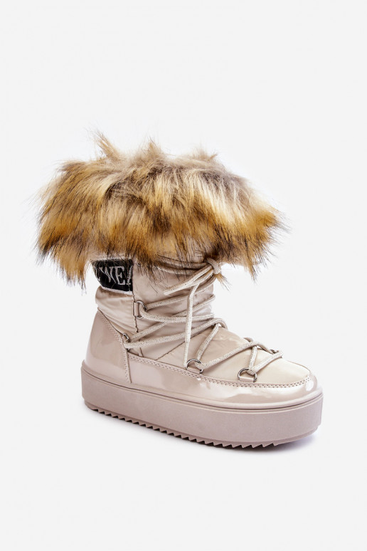Bottes de neige pour enfants réchauffer avec des lacets beige Colioris