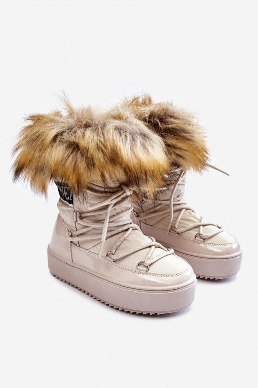 Bottes de neige pour enfants réchauffer avec des lacets beige Colioris