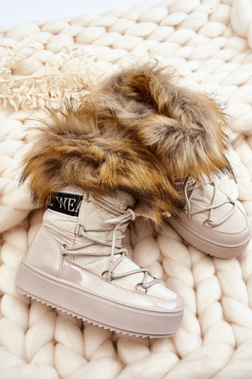 Bottes de neige pour enfants réchauffer avec des lacets beige Colioris