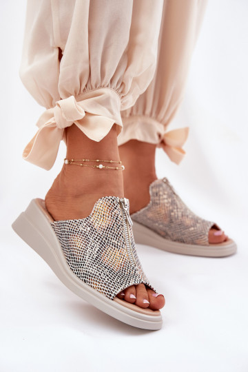 Chaussons pour femmes à talons avec fermetures éclair couleur dorée 2