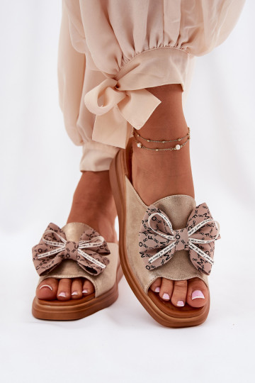 Chaussons pour femmes à talons avec nœuds couleur noire