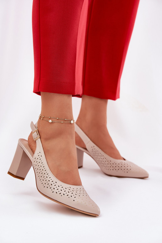 Sandales ajourées Ze Szpiczastymi Noskami avec des talons Sergio Leone SK163 beige Sandales ajourées Ze Szpiczastymi Noskami avec des talons Sergio Leone SK163 beige