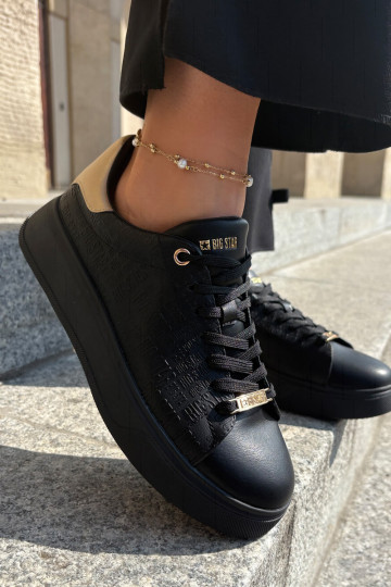 Chaussures modèle baskets Féminin en cuir écologique Big Star RR274257 couleur noire