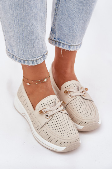 Peau chaussures Fabriqué en cuir naturel avec une plateforme Artiker 56C2102 beige