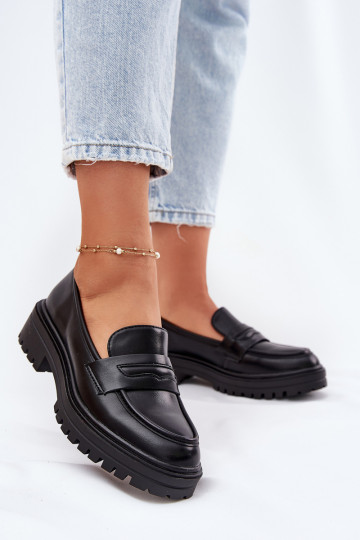 Modèle classique mocassins pour femmes en cuir écologique couleur noire Enticca 2