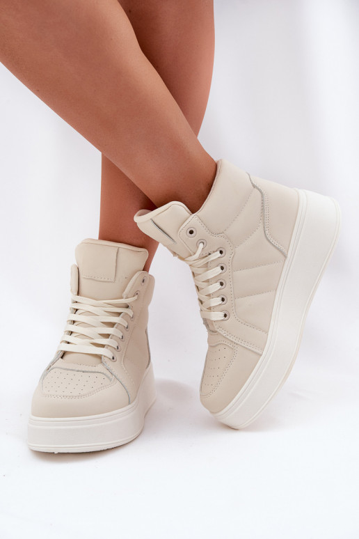 Grand Chaussures modèle baskets Féminin avec une plateforme beige Tillive