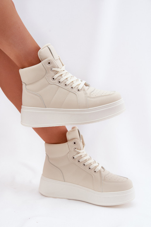 Grand Chaussures modèle baskets Féminin avec une plateforme beige Tillive