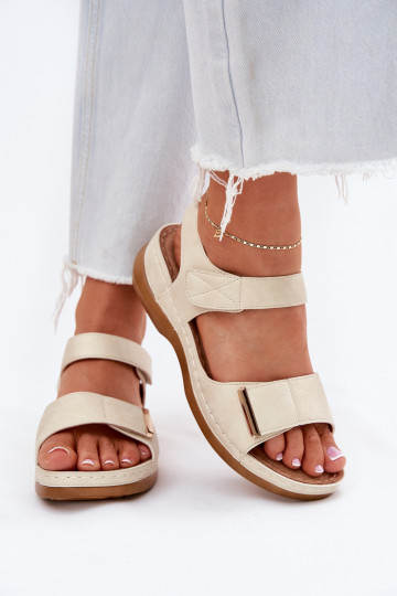 Sandales confortables pour femmes avec attaches adhésives couleur dorée Iphiope 2