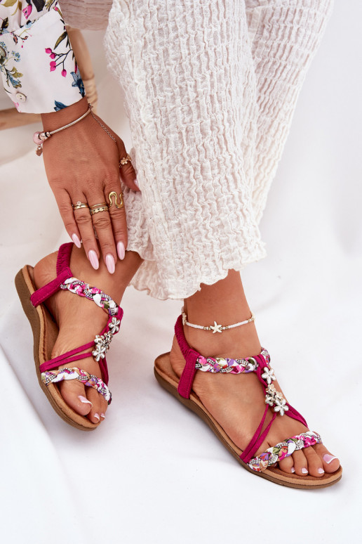 Sandales plates pour femmes Z Plecionymi Paskami I Przypinkami Artiker 56C1314 couleur rose Sandales plates pour femmes Z Plecionymi Paskami I Przypinkami Artiker 56C1314 couleur rose