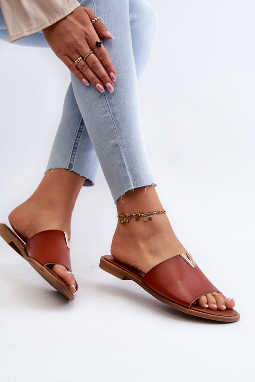 Pantoufles pour femmes Eko Peau avec des talons larges marron Il fautliha