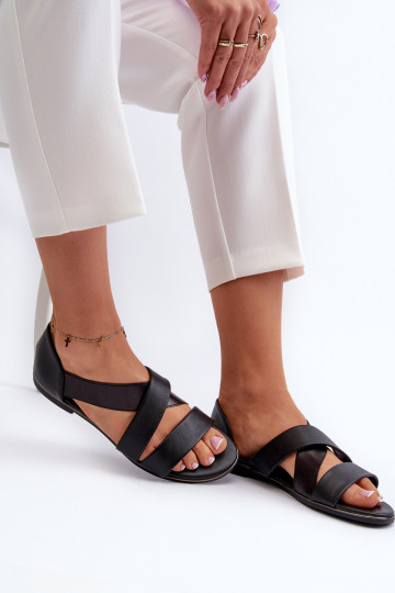 Sandales en cuir avec pompon couleur noire Apulia 2