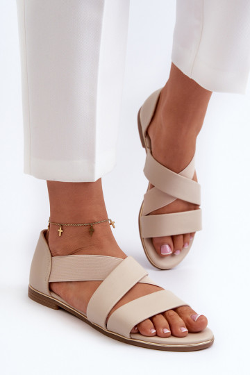 Sandales en cuir avec pompon beige Apulia