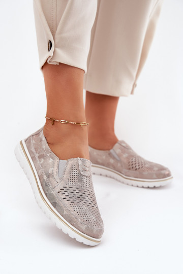 composé de chaussures en daim d'un modèle frappant de couleur beige-or Inez