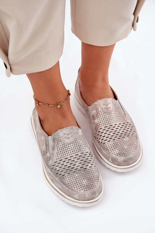 composé de chaussures en daim d'un modèle frappant de couleur beige-or Inez