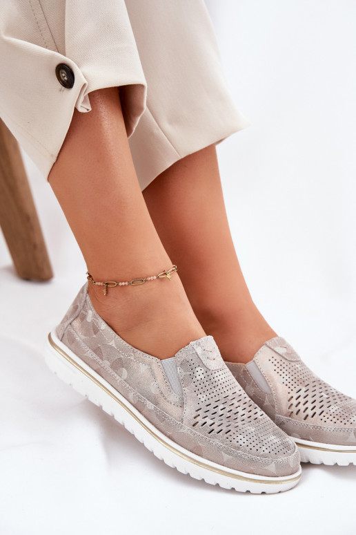 composé de chaussures en daim d'un modèle frappant de couleur beige-or Inez