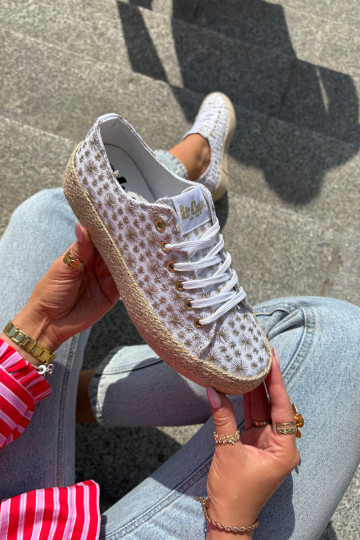 À motifs Chaussures de loisirs avec une plateforme Avec tresse Lee Cooper LCDANS-25-08-3648L Blanc-couleur dorée