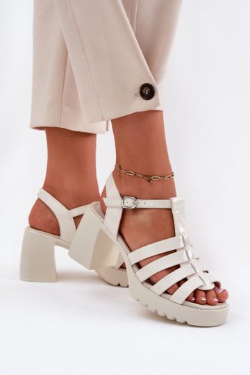 avec effet vernis Peau Sandales à talons hauts pour femme Vinceza 66621 couleur ivoire