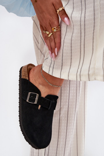 Pantoufles de Suèdes Sabots Féminin avec boucles Big Star RR274A384 couleur noire 2