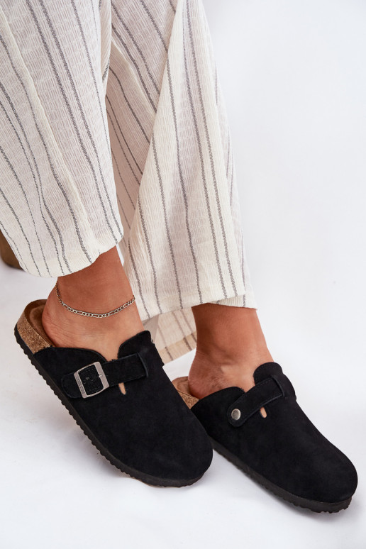 Pantoufles de Suèdes Sabots Féminin avec boucles Big Star RR274A384 couleur noire