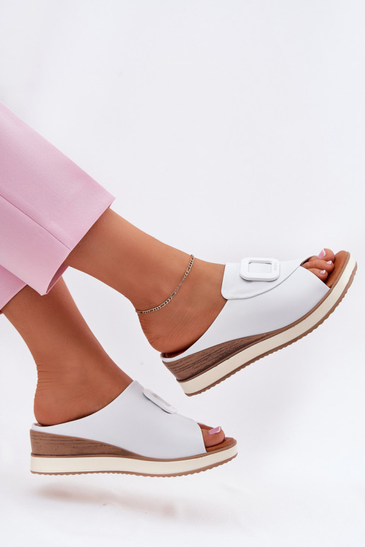 Chaussons en cuir véritable avec plateforme Artiker 56C2144 couleur blanche