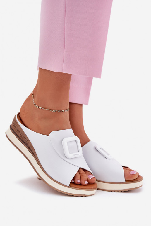 Chaussons en cuir véritable avec plateforme Artiker 56C2144 couleur blanche