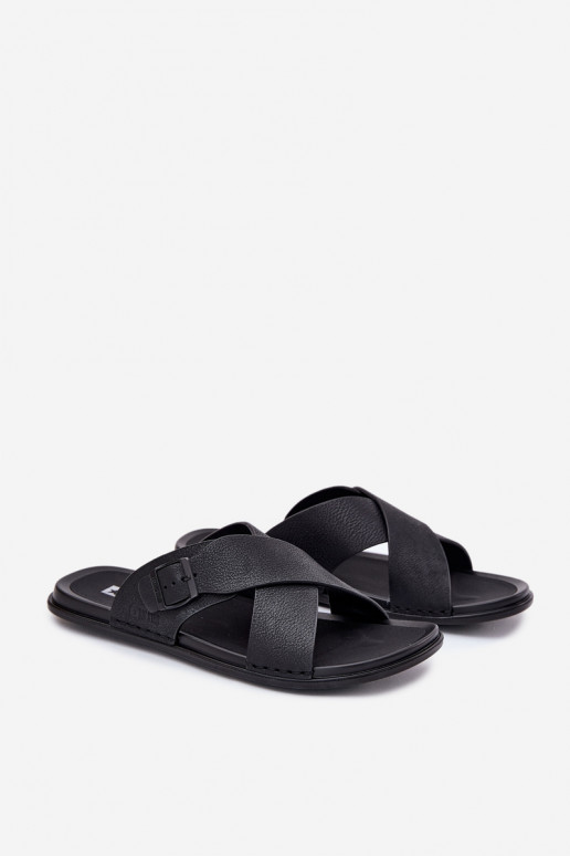 Pantoufles en cuir Mâle avec boucles Big Star RR174076 couleur noire